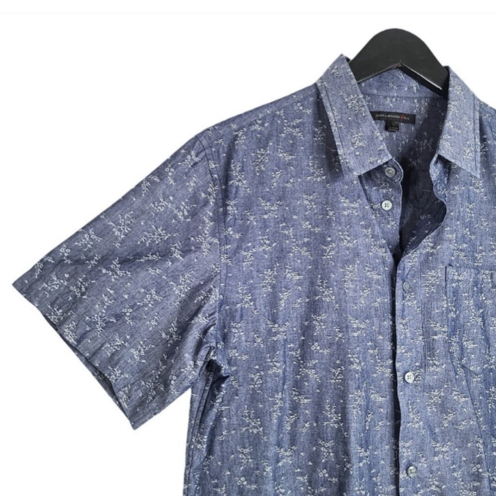 John Varvatos Chambray Denim Embroidered Casual Button Up Shirt